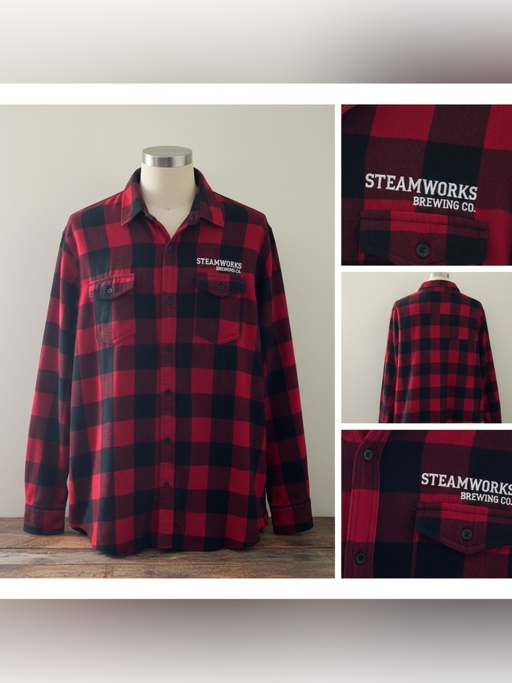 Burnside Steamworks Brewing Co Buffalo Plaid Flannel Shirt XL